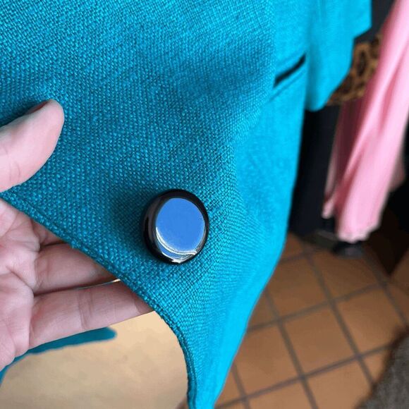 Vintage Gianni Sport Bright Teal Textured Blazer Jacket USA Made Size 14 - Picture 3 of 10